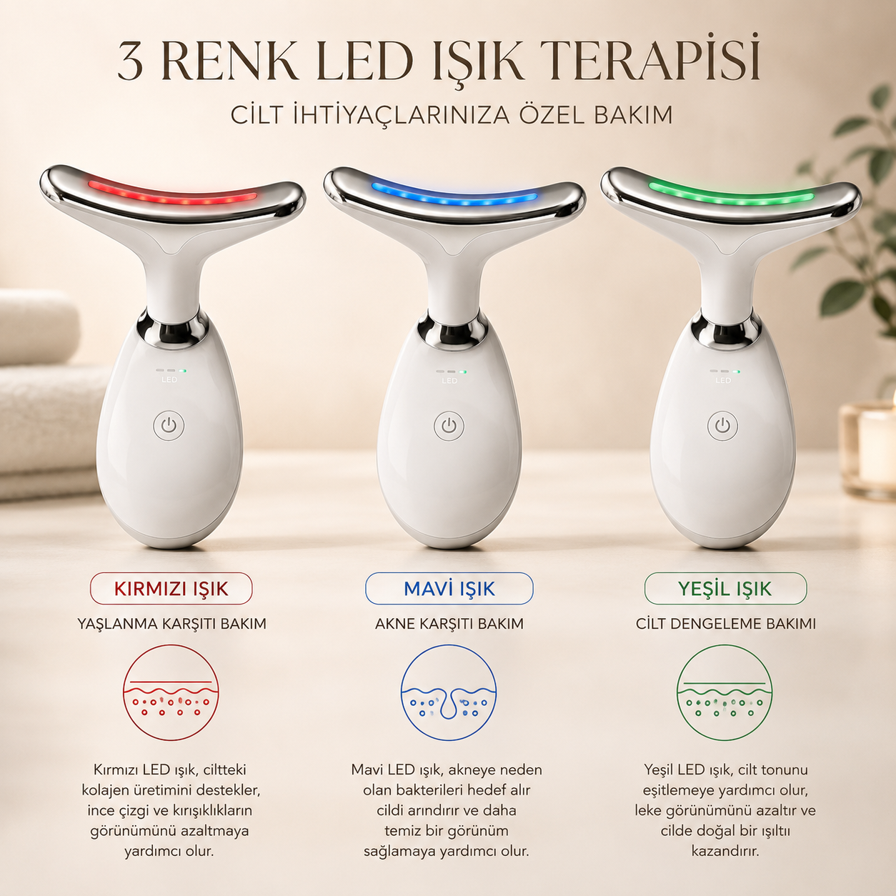 GlowLift™ - 3’ü 1 Arada LED Terapi & Yüz Sıkılaştırma Cihazı (+ C-Serum Hediye)